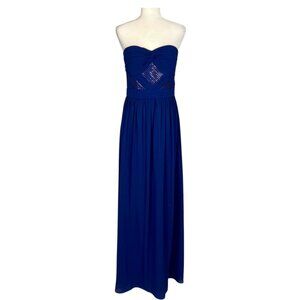 Minuet Womens Blue Strapless Pleated Formal Gown Sequin Bodice Maxi Dress size M